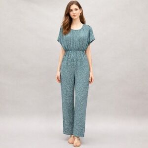 Vintage 90s Debra Martin Floral Smocked Top Dolman Sleeve Jumpsuit Size 12